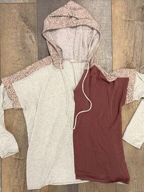 Womens Color Block Animal Print Hoodie Size L